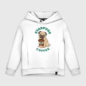 Детское худи Oversize хлопок с принтом Starpugs в Екатеринбурге, френч-терри — 70% хлопок, 30% полиэстер. Мягкий теплый начес внутри —100% хлопок | боковые карманы, эластичные манжеты и нижняя кромка, капюшон на магнитной кнопке | animal | art | coffee | dog | pug | puppy | арт | животное | кофе | мопс | собака | щенок