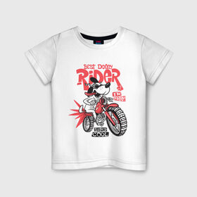Детская футболка хлопок с принтом Best Doggy Rider в Екатеринбурге, 100% хлопок | круглый вырез горловины, полуприлегающий силуэт, длина до линии бедер | art | dog | drawing | moto | motorcycle | racer | wheels | арт | гонщик | колеса | мото | мотоцикл | очки | пес | рисунок | собака