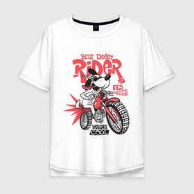Мужская футболка хлопок Oversize с принтом Best Doggy Rider в Екатеринбурге, 100% хлопок | свободный крой, круглый ворот, “спинка” длиннее передней части | art | dog | drawing | moto | motorcycle | racer | wheels | арт | гонщик | колеса | мото | мотоцикл | очки | пес | рисунок | собака