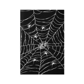 Обложка для паспорта матовая кожа с принтом Паутина с пауками в Екатеринбурге, натуральная матовая кожа | размер 19,3 х 13,7 см; прозрачные пластиковые крепления | black and white | darkness | halloween | horror | night | spider | web | готика | жуки | жуткий | мальчикам | насекомые | нечисть | нити | ночные | ночь | пауки | паутина | подарок | сетка | страшный | темный | тьма | хеллоуин | хоррор