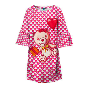 Детское платье 3D с принтом Медвежонок сюрприз в Екатеринбурге, 100% полиэстер | прямой силуэт, чуть расширенный к низу. Круглая горловина, на рукавах — воланы | baby | bear | love is | teddy | valentines | бабочка | бантик | валентина | влюбленный | воздушный шарик | девочка | игрушка | лучшая мама | любимая жена | люблю | любовь | малыш | марта | медведь | медвежата | милый