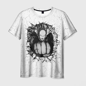 Мужская футболка 3D с принтом Saitama | OnePunchMan в Екатеринбурге, 100% полиэфир | прямой крой, круглый вырез горловины, длина до линии бедер | 