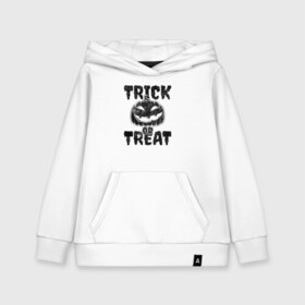 Детская толстовка хлопок с принтом Trick or treat в Екатеринбурге, 100% хлопок | Круглый горловой вырез, эластичные манжеты, пояс, капюшен | 31 октября | halloween | halowen | ведьма | день всех святых | джек | костюм | кровь | лого | монстр | надпись | праздник | приведение | призрак | светильник | символ | страшная | тыква | ужасы | хеллоуин | хеллуин