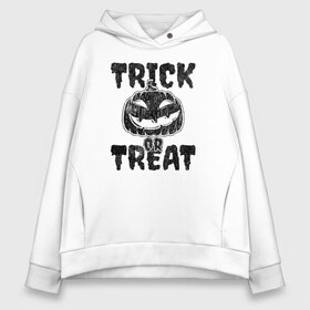 Женское худи Oversize хлопок с принтом Trick or treat в Екатеринбурге, френч-терри — 70% хлопок, 30% полиэстер. Мягкий теплый начес внутри —100% хлопок | боковые карманы, эластичные манжеты и нижняя кромка, капюшон на магнитной кнопке | 31 октября | halloween | halowen | ведьма | день всех святых | джек | костюм | кровь | лого | монстр | надпись | праздник | приведение | призрак | светильник | символ | страшная | тыква | ужасы | хеллоуин | хеллуин