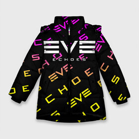 Зимняя куртка для девочек 3D с принтом EVE ECHOES ИВ ЭХО в Екатеринбурге, ткань верха — 100% полиэстер; подклад — 100% полиэстер, утеплитель — 100% полиэстер. | длина ниже бедра, удлиненная спинка, воротник стойка и отстегивающийся капюшон. Есть боковые карманы с листочкой на кнопках, утяжки по низу изделия и внутренний карман на молнии. 

Предусмотрены светоотражающий принт на спинке, радужный светоотражающий элемент на пуллере молнии и на резинке для утяжки. | Тематика изображения на принте: echo | echoes | eve | game | games | logo | online | space | ев онлайн | ев эхо | еве | ив онлайн | ив эхо | игра | игры | космос | лого | логотип | логотипы | онлайн | символ | символы | эхо | эхос