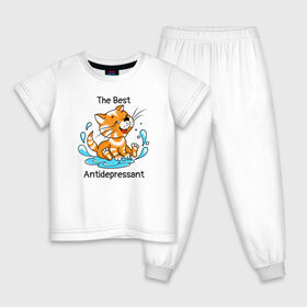 Детская пижама хлопок с принтом Antidepressant - кот Рыжик в Екатеринбурге, 100% хлопок |  брюки и футболка прямого кроя, без карманов, на брюках мягкая резинка на поясе и по низу штанин
 | antidepressant | cat | антидепрессант | веселый кот | кот | рыжий кот