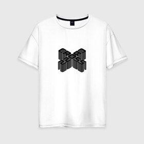 Женская футболка хлопок Oversize с принтом Cross / Перекрестие в Екатеринбурге, 100% хлопок | свободный крой, круглый ворот, спущенный рукав, длина до линии бедер
 | 3d | 3д | black | cross | геометрия | крест | крестик | объём | прикольная надпись | фигура | чёрный