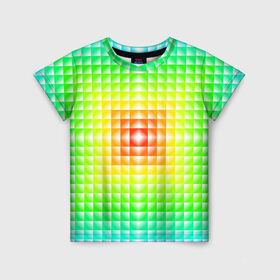 Детская футболка 3D с принтом Абстракция в Екатеринбурге, 100% гипоаллергенный полиэфир | прямой крой, круглый вырез горловины, длина до линии бедер, чуть спущенное плечо, ткань немного тянется | абстрактные | абстрактный | абстракция | квадрат | квадраты | плитка | плитки | плиточки | светящиеся | яркие | яркий
