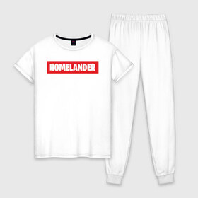 Женская пижама хлопок с принтом HOMELANDER в Екатеринбурге, 100% хлопок | брюки и футболка прямого кроя, без карманов, на брюках мягкая резинка на поясе и по низу штанин | america | boys | homelander | superhero | the boys | usa | америка | патриот | пацаны | супергерой | сша | хоумландер | хоумлендер