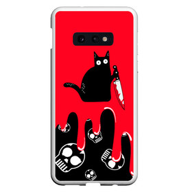 Чехол для Samsung S10E с принтом WHAT CAT в Екатеринбурге, Силикон | Область печати: задняя сторона чехла, без боковых панелей | art | black | black cat | cat | dark | dark cat | halloween | what | what cat | what mem | арт | кот | кот арт | кот мем | мем | нож | праздник | прикол | прикольный кот | убица | хэллоуин | чёрный | чёрный кот | что | что мем