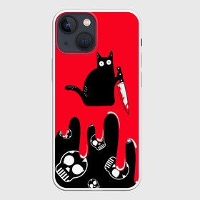 Чехол для iPhone 13 mini с принтом WHAT CAT в Екатеринбурге,  |  | art | black | black cat | cat | dark | dark cat | halloween | what | what cat | what mem | арт | кот | кот арт | кот мем | мем | нож | праздник | прикол | прикольный кот | убица | хэллоуин | чёрный | чёрный кот | что | что мем