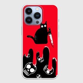 Чехол для iPhone 13 Pro с принтом WHAT CAT в Екатеринбурге,  |  | art | black | black cat | cat | dark | dark cat | halloween | what | what cat | what mem | арт | кот | кот арт | кот мем | мем | нож | праздник | прикол | прикольный кот | убица | хэллоуин | чёрный | чёрный кот | что | что мем