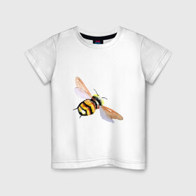 Детская футболка хлопок с принтом Шмель полосатый в Екатеринбурге, 100% хлопок | круглый вырез горловины, полуприлегающий силуэт, длина до линии бедер | акварель | желтый | крылья | летать | насекомое | полоски | природа | черный | шмель