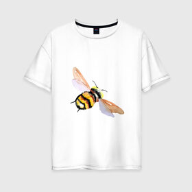 Женская футболка хлопок Oversize с принтом Шмель полосатый в Екатеринбурге, 100% хлопок | свободный крой, круглый ворот, спущенный рукав, длина до линии бедер
 | акварель | желтый | крылья | летать | насекомое | полоски | природа | черный | шмель
