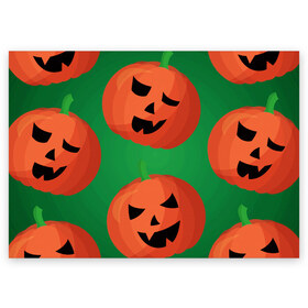 Поздравительная открытка с принтом Веселая тыква в Екатеринбурге, 100% бумага | плотность бумаги 280 г/м2, матовая, на обратной стороне линовка и место для марки
 | halloween | праздник | страшный праздник | тыква | хэллоуин