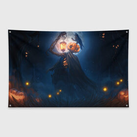 Флаг-баннер с принтом Тыква Джек в Екатеринбурге, 100% полиэстер | размер 67 х 109 см, плотность ткани — 95 г/м2; по краям флага есть четыре люверса для крепления | halloween | джек фонарь | праздник | страшный праздник | хэллоуин