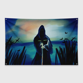 Флаг-баннер с принтом Силуэт смерти в Екатеринбурге, 100% полиэстер | размер 67 х 109 см, плотность ткани — 95 г/м2; по краям флага есть четыре люверса для крепления | дементор | король ночи | призрак | тень | умертвие | черный всадник