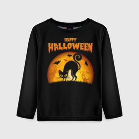 Детский лонгслив 3D с принтом Helloween в Екатеринбурге, 100% полиэстер | длинные рукава, круглый вырез горловины, полуприлегающий силуэт
 | halloween | ведьма | летучая мышь | полнолуние | привидение | призрак | тыква | хеллоуин | хелуин | хэллоин | хэллоуин | хэлоуин | хэлуин | черный кот
