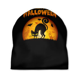 Шапка 3D с принтом Helloween в Екатеринбурге, 100% полиэстер | универсальный размер, печать по всей поверхности изделия | halloween | ведьма | летучая мышь | полнолуние | привидение | призрак | тыква | хеллоуин | хелуин | хэллоин | хэллоуин | хэлоуин | хэлуин | черный кот