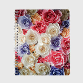 Тетрадь с принтом Розы в Екатеринбурге, 100% бумага | 48 листов, плотность листов — 60 г/м2, плотность картонной обложки — 250 г/м2. Листы скреплены сбоку удобной пружинной спиралью. Уголки страниц и обложки скругленные. Цвет линий — светло-серый
 | бабочка | бабочки | девушкам | милый рисунок | природа | радуга | роза | розы | цветок | цветочек | цветочки | цветы | шипы | шипы и розы