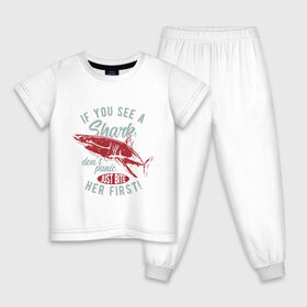 Детская пижама хлопок с принтом Акула в Екатеринбурге, 100% хлопок |  брюки и футболка прямого кроя, без карманов, на брюках мягкая резинка на поясе и по низу штанин
 | art | fish | inscription | shark | акула | арт | надпись | рыба