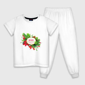 Детская пижама хлопок с принтом Merry Christmas в Екатеринбурге, 100% хлопок |  брюки и футболка прямого кроя, без карманов, на брюках мягкая резинка на поясе и по низу штанин
 | 