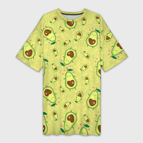 Платье-футболка 3D с принтом Милашка авокадик в Екатеринбурге,  |  | avocado | fruits | heart | vegetables | авокадо | овощи | сердца | сердце | фрукты