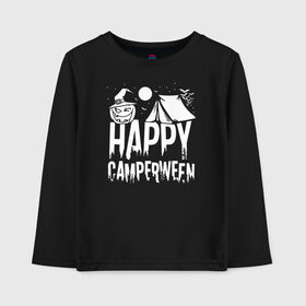 Детский лонгслив хлопок с принтом Happy camperween в Екатеринбурге, 100% хлопок | круглый вырез горловины, полуприлегающий силуэт, длина до линии бедер | 31 октября | halloween | halowen | ведьма | день всех святых | джек | костюм | кровь | лого | монстр | надпись | праздник | приведение | призрак | светильник | символ | страшная | тыква | ужасы | хеллоуин | хеллуин