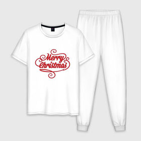 Мужская пижама хлопок с принтом Merry Christmas 2 в Екатеринбурге, 100% хлопок | брюки и футболка прямого кроя, без карманов, на брюках мягкая резинка на поясе и по низу штанин
 | 