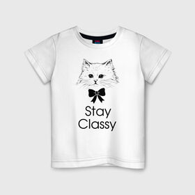 Детская футболка хлопок с принтом Классика в Екатеринбурге, 100% хлопок | круглый вырез горловины, полуприлегающий силуэт, длина до линии бедер | бантик | белый | классика | кот | кошка | красота | милый | цитата | чёрный