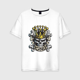 Женская футболка хлопок Oversize с принтом Король в Екатеринбурге, 100% хлопок | свободный крой, круглый ворот, спущенный рукав, длина до линии бедер
 | арт | белый | вектор | жёлтый | золотой | зубы | король | корона | кости | пират | рисунок | череп | чёрный