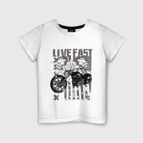 Детская футболка хлопок с принтом Жить быстро в Екатеринбурге, 100% хлопок | круглый вырез горловины, полуприлегающий силуэт, длина до линии бедер | американский чёпер | байкеры. | мотоциклы | флаг сша | черепа с мотоциклом