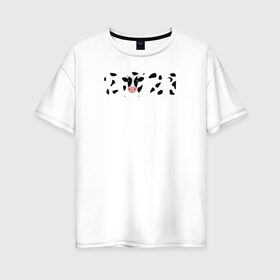 Женская футболка хлопок Oversize с принтом Год коровы 2021 в Екатеринбурге, 100% хлопок | свободный крой, круглый ворот, спущенный рукав, длина до линии бедер
 | 2021 | бык | год быка | год коровы | новый год | символ года