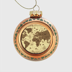 Стеклянный ёлочный шар с принтом Карта мира в Екатеринбурге, Стекло | Диаметр: 80 мм | география | карта | карта мира | корабли | моряки