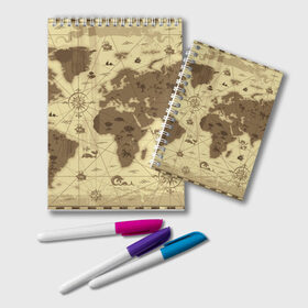 Блокнот с принтом Карта мира в Екатеринбурге, 100% бумага | 48 листов, плотность листов — 60 г/м2, плотность картонной обложки — 250 г/м2. Листы скреплены удобной пружинной спиралью. Цвет линий — светло-серый
 | Тематика изображения на принте: география | карта | карта мира | корабли | моряки