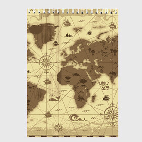 Скетчбук с принтом Карта мира в Екатеринбурге, 100% бумага
 | 48 листов, плотность листов — 100 г/м2, плотность картонной обложки — 250 г/м2. Листы скреплены сверху удобной пружинной спиралью | Тематика изображения на принте: география | карта | карта мира | корабли | моряки