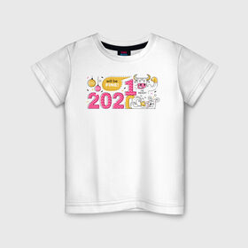 Детская футболка хлопок с принтом 2021 год быка в Екатеринбурге, 100% хлопок | круглый вырез горловины, полуприлегающий силуэт, длина до линии бедер | Тематика изображения на принте: 2021 | бык | год быка | год коровы | новый год | символ года