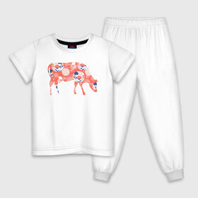 Детская пижама хлопок с принтом корова с цветами в Екатеринбурге, 100% хлопок |  брюки и футболка прямого кроя, без карманов, на брюках мягкая резинка на поясе и по низу штанин
 | Тематика изображения на принте: 2021 | бык | год быка | год коровы | корова | новый год | символ года