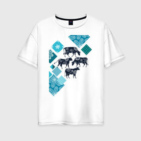 Женская футболка хлопок Oversize с принтом год быка в Екатеринбурге, 100% хлопок | свободный крой, круглый ворот, спущенный рукав, длина до линии бедер
 | 2021 | бык | год быка | год коровы | новый год | символ года
