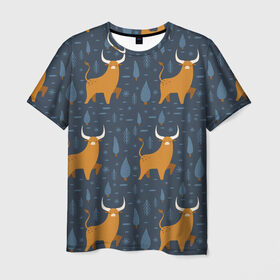 Мужская футболка 3D с принтом Быки в Екатеринбурге, 100% полиэфир | прямой крой, круглый вырез горловины, длина до линии бедер | 2021 | бык | год быка | год коровы | новый год | символ года