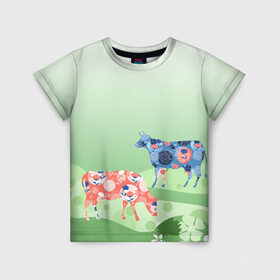 Детская футболка 3D с принтом коровы в Екатеринбурге, 100% гипоаллергенный полиэфир | прямой крой, круглый вырез горловины, длина до линии бедер, чуть спущенное плечо, ткань немного тянется | 2021 | бык | год быка | год коровы | новый год | символ года