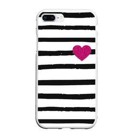 Чехол для iPhone 7Plus/8 Plus матовый с принтом Сердце с полосками в Екатеринбурге, Силикон | Область печати: задняя сторона чехла, без боковых панелей | любовь | милый | модный | полоски | розовый | семья | сердце | чёрный