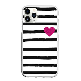 Чехол для iPhone 11 Pro Max матовый с принтом Сердце с полосками в Екатеринбурге, Силикон |  | любовь | милый | модный | полоски | розовый | семья | сердце | чёрный