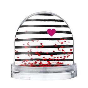 Снежный шар с принтом Сердце с полосками в Екатеринбурге, Пластик | Изображение внутри шара печатается на глянцевой фотобумаге с двух сторон | любовь | милый | модный | полоски | розовый | семья | сердце | чёрный