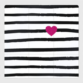Магнитный плакат 3Х3 с принтом Сердце с полосками в Екатеринбурге, Полимерный материал с магнитным слоем | 9 деталей размером 9*9 см | любовь | милый | модный | полоски | розовый | семья | сердце | чёрный