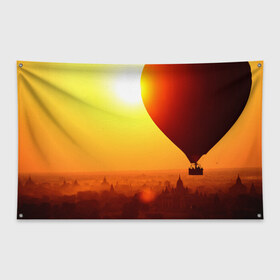 Флаг-баннер с принтом Город в пустыне в Екатеринбурге, 100% полиэстер | размер 67 х 109 см, плотность ткани — 95 г/м2; по краям флага есть четыре люверса для крепления | закат | оранжевый | пустыня | солнце
