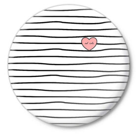 Значок с принтом Полоски с сердцем в Екатеринбурге,  металл | круглая форма, металлическая застежка в виде булавки | Тематика изображения на принте: 