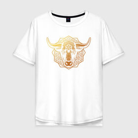 Мужская футболка хлопок Oversize с принтом бык в Екатеринбурге, 100% хлопок | свободный крой, круглый ворот, “спинка” длиннее передней части | 2021 | бык | год быка | год коровы | новый год | символ года