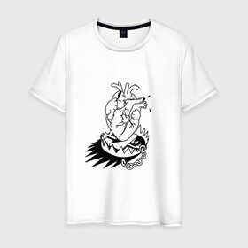 Мужская футболка хлопок с принтом Сердце в капкане в Екатеринбурге, 100% хлопок | прямой крой, круглый вырез горловины, длина до линии бедер, слегка спущенное плечо. | girl | love | девушка | капкан | любовь | сердце | цепи