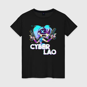 Женская футболка хлопок с принтом Cyber Lao в Екатеринбурге, 100% хлопок | прямой крой, круглый вырез горловины, длина до линии бедер, слегка спущенное плечо | mc lao | mclao | бан | блогер | богатыри | лайрафортнайт | мельница | мслао